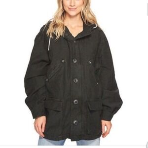 Free People Grey Military Style Hooded Button Down Jacket